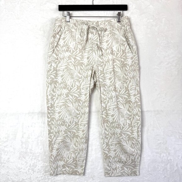 Gap Easy Pant Linen Blend Palm Tropical Elastic Waist Cropped Pants Womens S - Picture 1 of 11